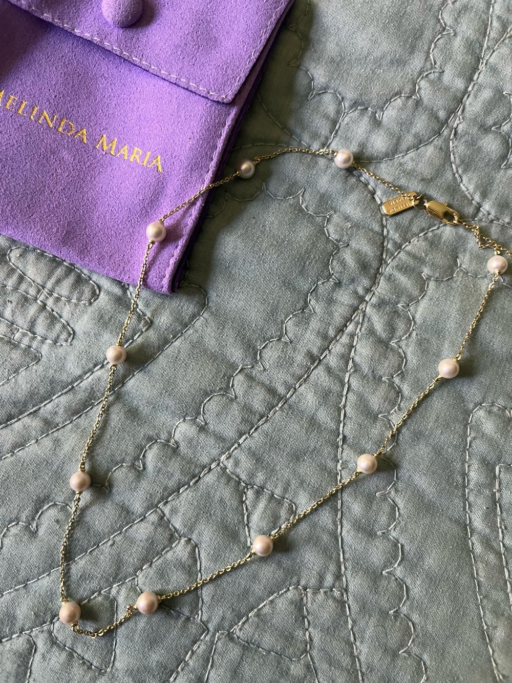 Melinda Maria Perfect Pearl Infinity Necklace gold NWT - Picture 4 of 4